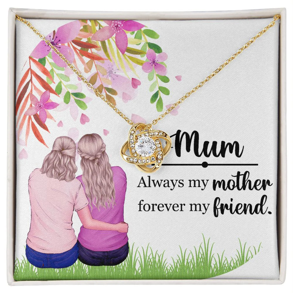 Mum Always My Mother Infinity Knot CZ Necklace Gold Tone Standard Box